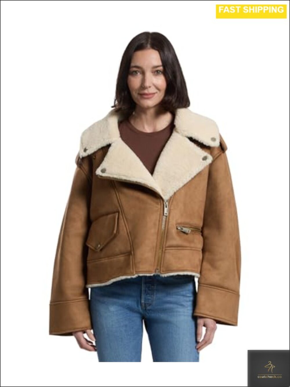 Faux Suede Faux Shearling Moto Jacket Asymmetrical Zip Women's